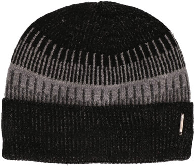 Zwarte/grijze gebreide beanie muts voor volwassenen - Winterkleding accessoires - Warme mutsen voor dames/heren