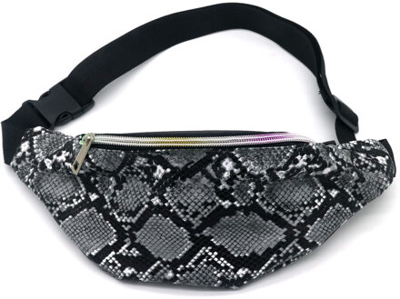 Zwarte/grijze slangenprint heuptas/fanny pack/cross body tas 32 cm PU leer - Heuptassen Grijs