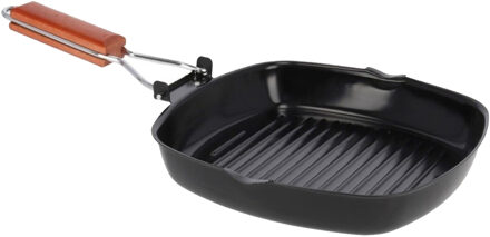 Zwarte Grillpan 25 Cm Met Anti-aanbak Laag En Houten Handvat - Grillpannen - Vlees/voedsel Grillen - Koekenpannen