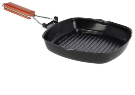 Zwarte Grillpan 25 Cm Met Anti-aanbak Laag En Houten Handvat - Grillpannen - Vlees/voedsel Grillen - Koekenpannen
