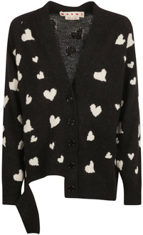 Zwarte hartprint V-hals cardigan Marni , Black , Dames - Xs,2Xs