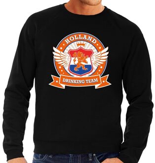 Zwarte Holland drinking team sweater / sweater oranje accenten heren -  Nederland supporter kleding S