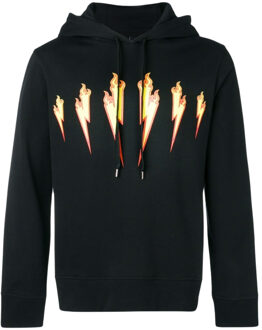 Zwarte hoodie met Neil Barrett Thunder Flame Lightning Bolt-logo - maat S