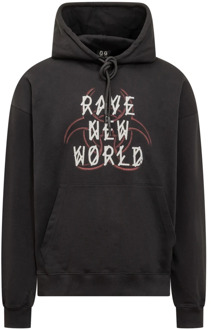 Zwarte hoodie met voor- en achterprint 44 Label Group , Black , Heren - L,M,Xs