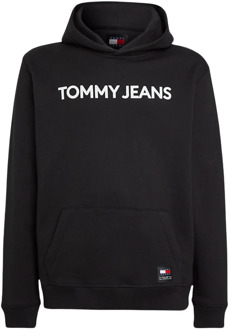 Zwarte Hoodie - Rechte pasvorm Tommy Jeans , Black , Heren - 2XL