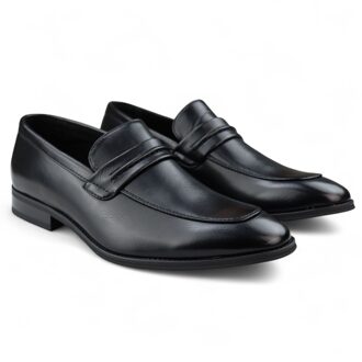 Zwarte instappers voor heren, gevoerd met leer en nette schoenen - EU 44