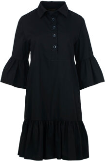 Zwarte jurk met klokmouwen en zoom met ruches - S