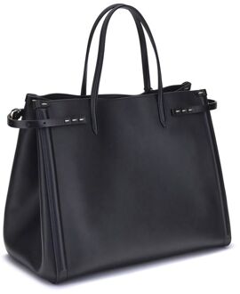 Zwarte Kalfsleer Bos Taurus Schoudertas - maat