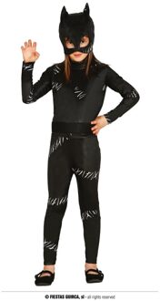 Zwarte kat/poes Halloween catsuit voor meiden 10-12 jaar (140-152)