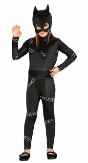 Zwarte kat/poes Halloween catsuit voor meiden 7-9 jaar (122-134)