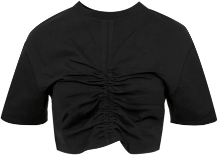 Zwarte Katoenen Crew Neck T-shirt Semicouture , Black , Dames - L,M,S