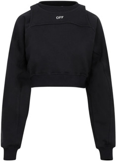 Zwarte Katoenen Crop Sweater Aw23 Off White , Black , Dames - M,S,Xs
