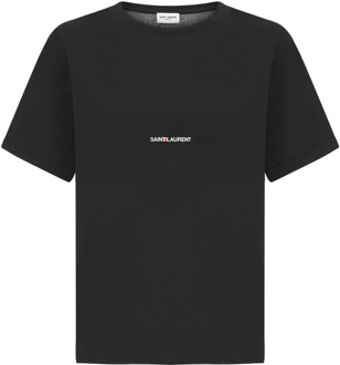 Zwarte katoenen jersey T-shirt met iconisch logo Saint Laurent , Black , Dames - L,M,S,Xs
