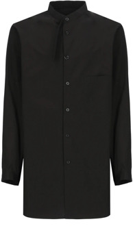 Zwarte Katoenen Mandarin Kraag Shirt Yohji Yamamoto , Black , Heren