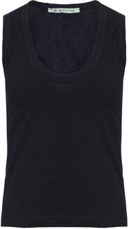 Zwarte katoenen mouwloze top in stretch jersey stof. - maat S