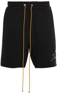 Zwarte Katoenen Shorts met Elastische Tailleband Rhude , Black , Heren - M,S
