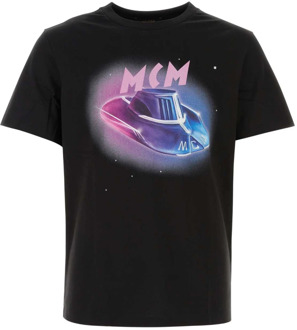 Zwarte katoenen T-shirt MCM , Black , Heren - M,S