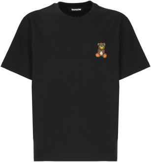 Zwarte Katoenen T-shirt met Contrasterende Prints Barrow , Black , Unisex - Xl,M,S,Xs