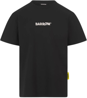 Zwarte Katoenen T-shirt met Logo Print Barrow , Black , Heren - Xl,L,M,S