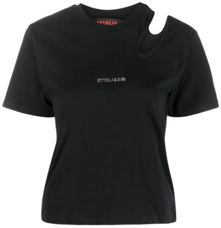 Zwarte katoenen T-shirt met uitsnijding Ottolinger , Black , Dames - M,Xs