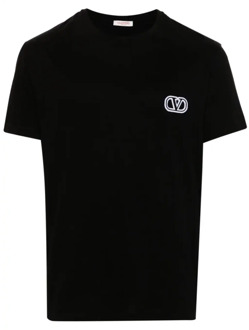 Zwarte katoenen T-shirt met VLogo handtekening patch Valentino Garavani , Black , Heren
