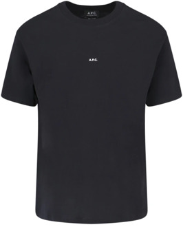 Zwarte katoenen T-shirt met wit logo A.p.c. , Black , Heren - 2Xl,Xl,L,M,S,Xs