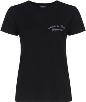 Zwarte Katoenen T-shirt Ronde Kraag Korte Mouwen Dondup , Black , Dames - M,Xs