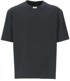 Zwarte Katoenen T-shirt voor Heren met Unieke Borduursels Heron Preston , Black , Heren - L,S