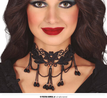 Zwarte Ketting Bloemenpatroon met steentjes