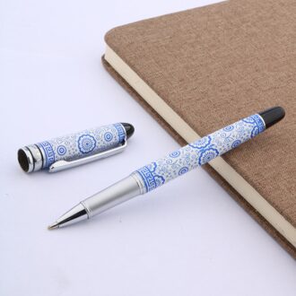 Zwarte Klassieke Met Zilver Trim Rollerball Pen blauw en wit