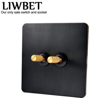 Zwarte kleur 2 gang 2 way Wall Switch en AC220 ~ 250 v rvs panel Licht Schakelaar met goud kleur toggle