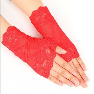Zwarte Korte Bruid Bruiloft Handschoenen Beige Korte Kant Gaas Transparante Vrouwen Handschoenen UV-Proof Zomer Vrouwen guantes novia s244 Rood