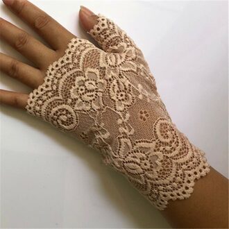 Zwarte Korte Bruid Bruiloft Handschoenen Beige Korte Kant Gaas Transparante Vrouwen Handschoenen UV-Proof Zomer Vrouwen guantes novia s244