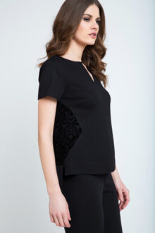 Zwarte Korte Mouw V-hals Top - maat