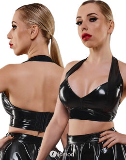 Zwarte lak haltertop, Bettina - Size: S
