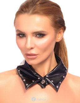 Zwarte Lak Kraag met Drukknop en Nieten, A2022 - Maat: S/M