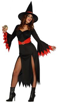Zwarte lange heksen verkleed jurk met rode details - Dames - Halloween - Feestkleding Multi