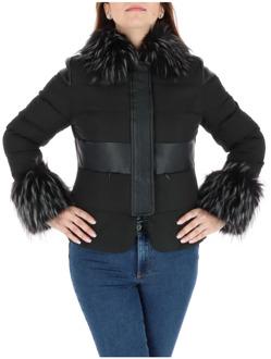 Zwarte lange mouwen jas met ritssluiting en knoopsluiting Relish , Black , Dames - S