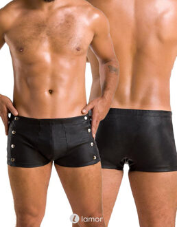 Zwarte lederlook Heren short, PA048 - Maat: S/M