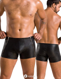 Zwarte lederlook Heren short, PA049 - Maat: S/M