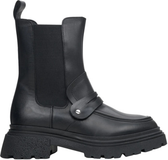 Zwarte Leren Chelsea Boots met Decoratieve Versiering Estro , Black , Dames - 38 Eu,40 Eu,37 Eu,39 Eu,36 EU
