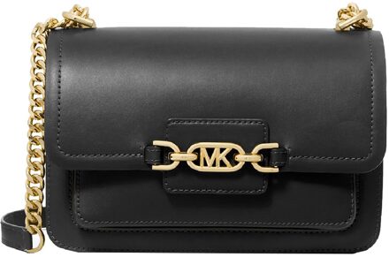 Zwarte leren flap tas met goudkleurige details Michael Kors , Black , Dames - ONE Size