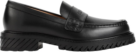 Zwarte Leren Loafer Schoenen Off White , Black , Dames - 39 Eu,37 EU