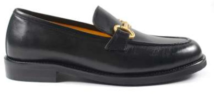 Zwarte Leren Loafers met Gouden Gesp Mara Bini , Black , Dames - 41 Eu,40 Eu,36 EU