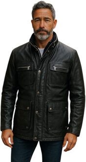 Zwarte leren militaire jas voor heren - Moura - 4XL
