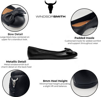 Zwarte Leren Platte Schoenen Met Strik - Bunny