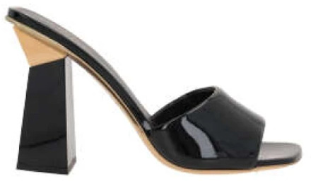Zwarte leren slide sandalen met vierkante neus en studs hak Valentino Garavani , Black , Dames - 36 Eu,40 Eu,37 Eu,37 1/2 EU