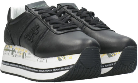 Zwarte Leren Sneakers met Python Detail Premiata , Black , Dames - 38 Eu,40 Eu,41 Eu,39 EU