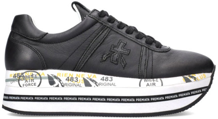 Zwarte Leren Sneakers Premiata , Black , Dames - 40 Eu,39 Eu,37 Eu,36 Eu,38 EU