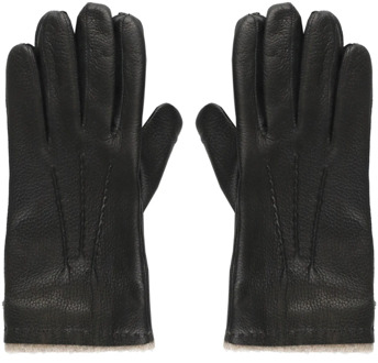Zwarte Leren Wol en Kasjmier Handschoenen met Geborduurde Details Orciani , Black , Heren - 8 1/2 In,9 IN